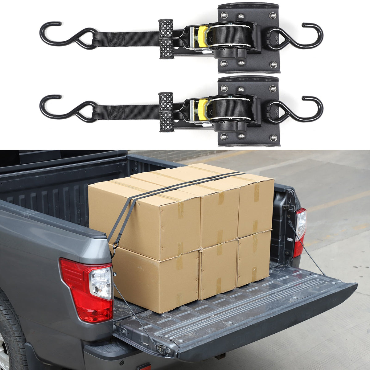 Carbon Steel Truck Bed Tie Down Ratchet Strap For Nissan Titan 2016-2023 12