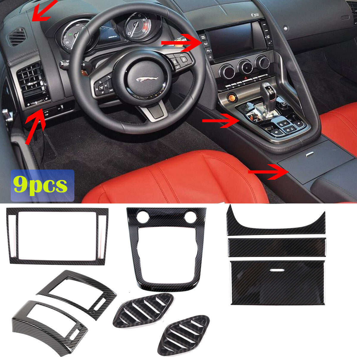 ABS Carbon Fiber Interior Center Console Trim Set Kit For Jaguar F-TYPE 2013-24 1