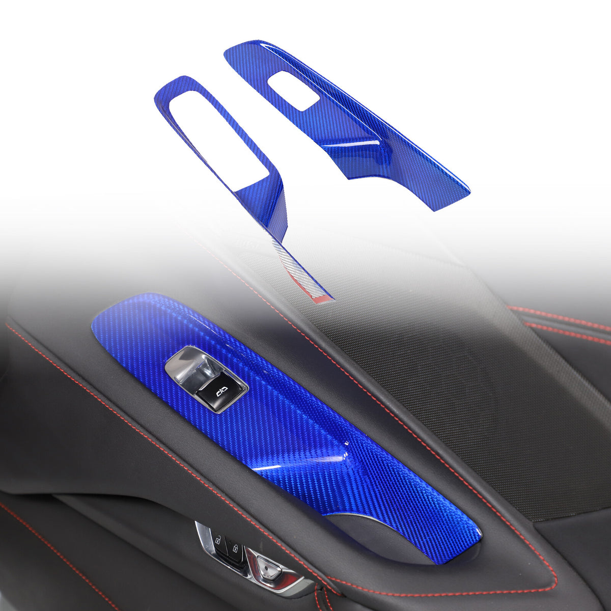 Blue Real Carbon Fiber Window Lift Switch Trim For Corvette C8 Convertible 20-26 3