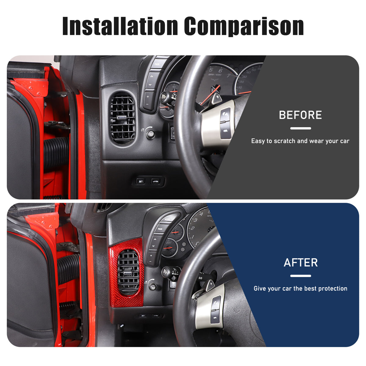 Red Real Carbon Fiber Interior Dashboard Side Air Vent Trim For Corvette C6 11
