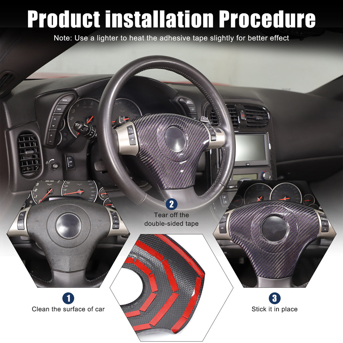 Real Carbon Fiber Center Steering wheel trim cover For Corvette C6 2005-2013 5