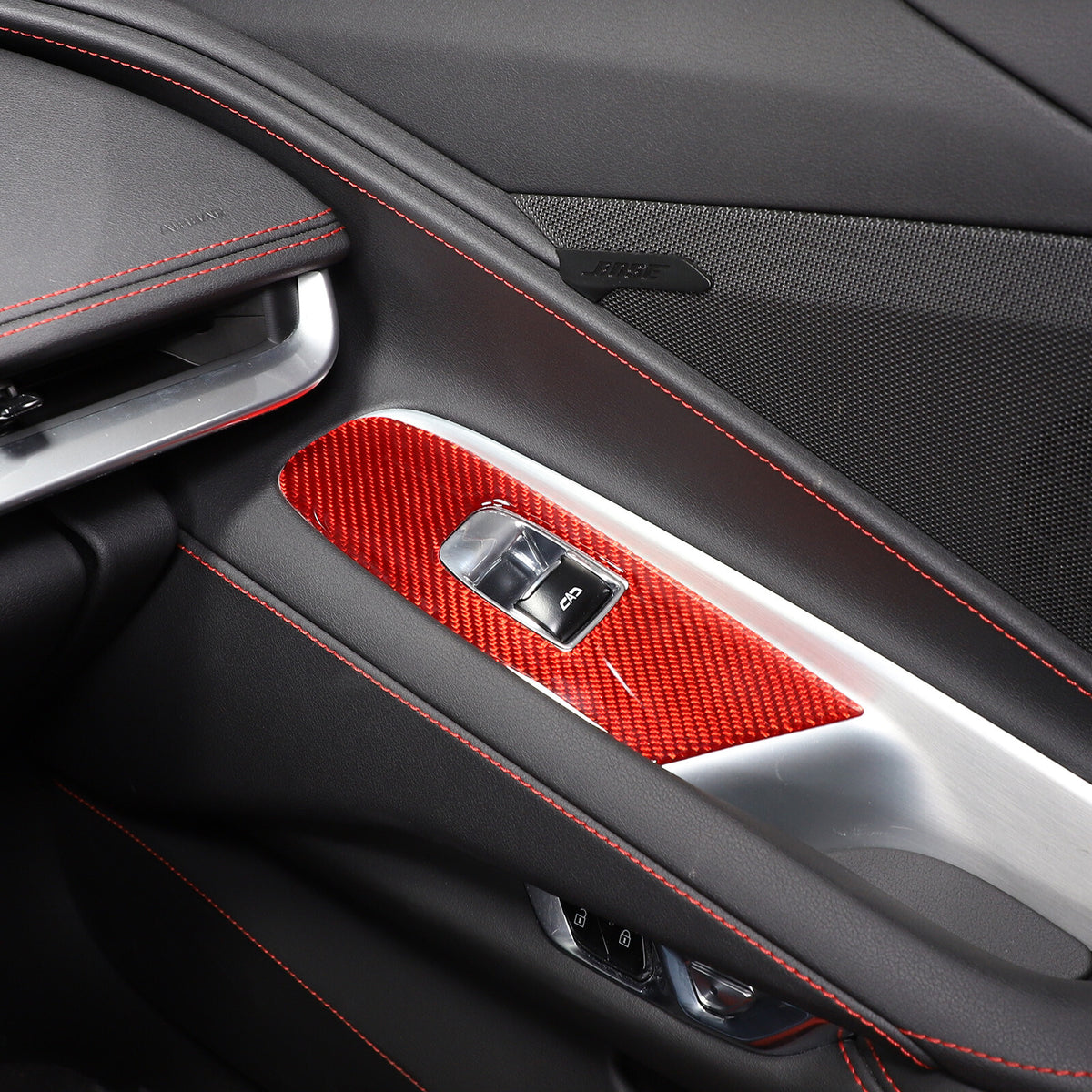Red Soft Carbon Fiber Interior Decor Trim Kit Cover Set For Corvette C8 20-25 15