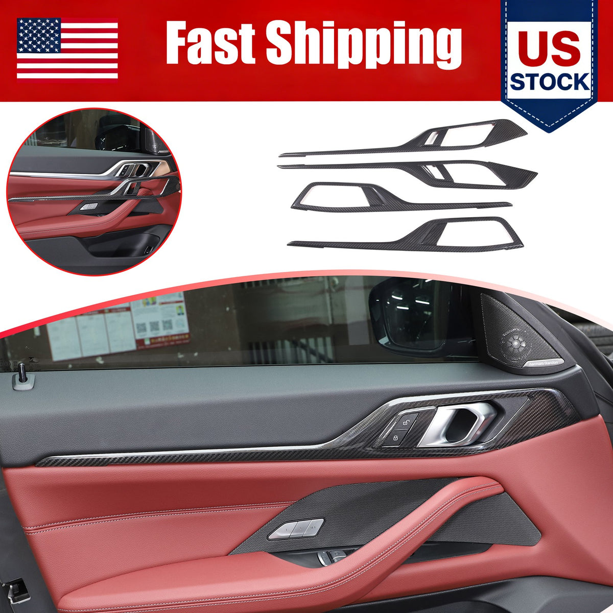 Real Carbon Fiber Interior Door Panel Trim For BMW 4 Series G26 430i 440i 22+ US 1