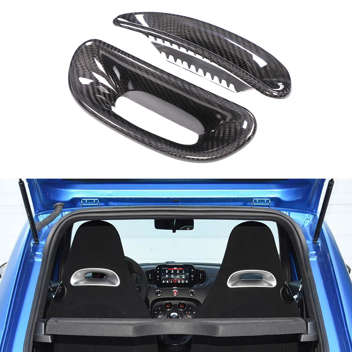 Real Carbon Fiber Front Rear Seat Back Trim For Fiat 500 Abarth 595 2016-2024 11