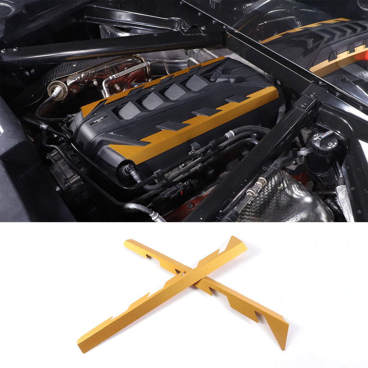 Yellow Aluminum Engine Bay Engine Side Cover Plate Trim For Corvette C8 2020-26 16