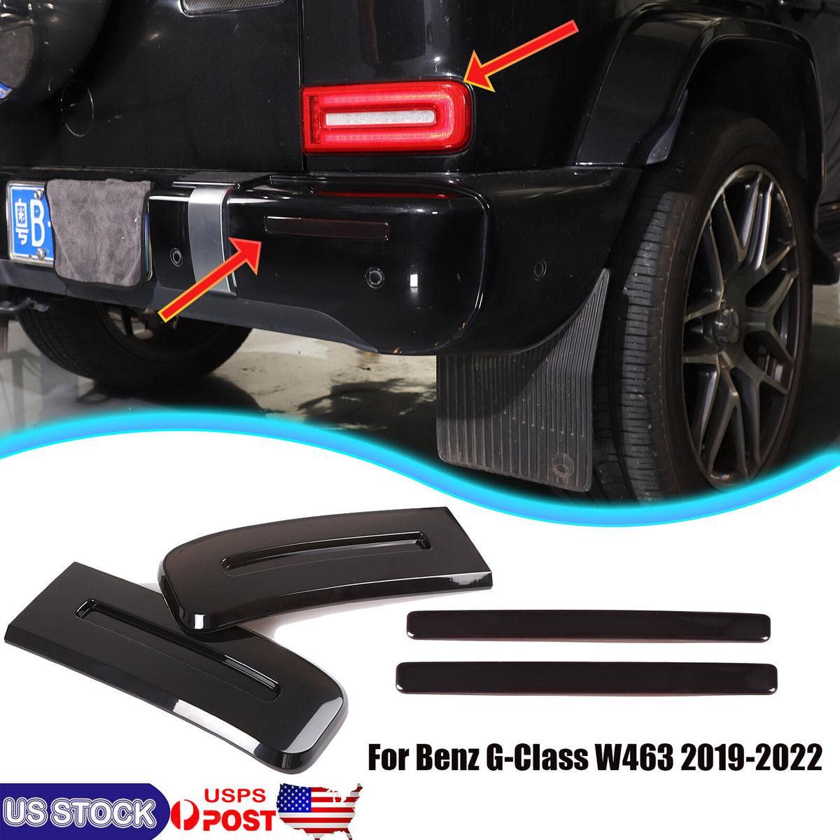 Smoked Black Rear Tail Light Fog Cover Trim Kit For Benz G W464 G500 G63 19-23 1