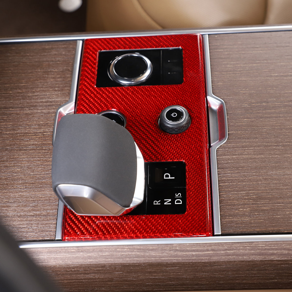 Red Carbon Fiber center Gear Shifter Panel Cover For Range Rover Vogue 2023-24 3