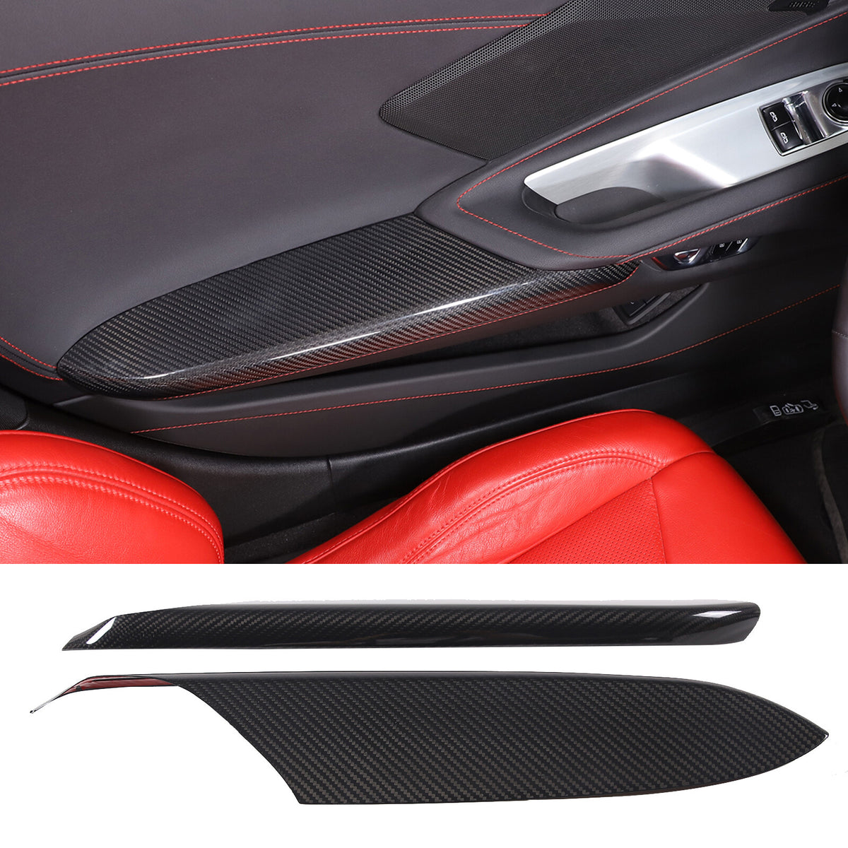 Dry Real Carbon Fiber Car Door Armrest Cover Trim For Corvette C8 Z51 Z06 20-26 15