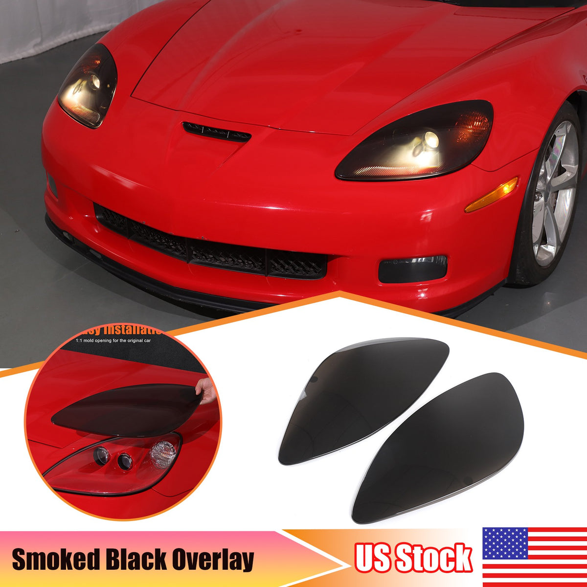 Smoked Blackout Headlight Lamp Cover Bezel Overlay Trim For Corvette C6 2005-13 1