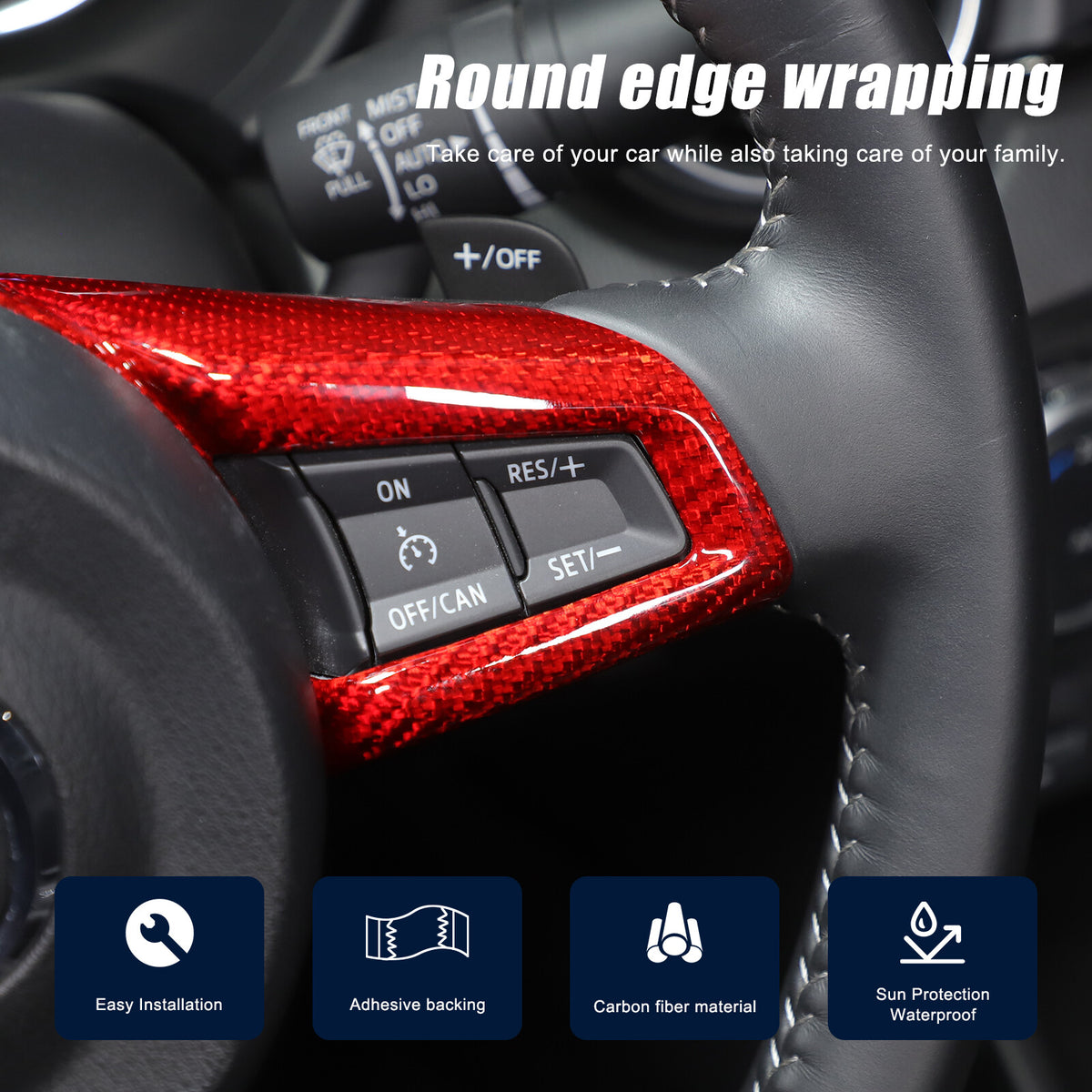 Red Real Carbon Fiber Steering Wheel Button Trim For Mazda MX-5 Miata 2016-2025 4