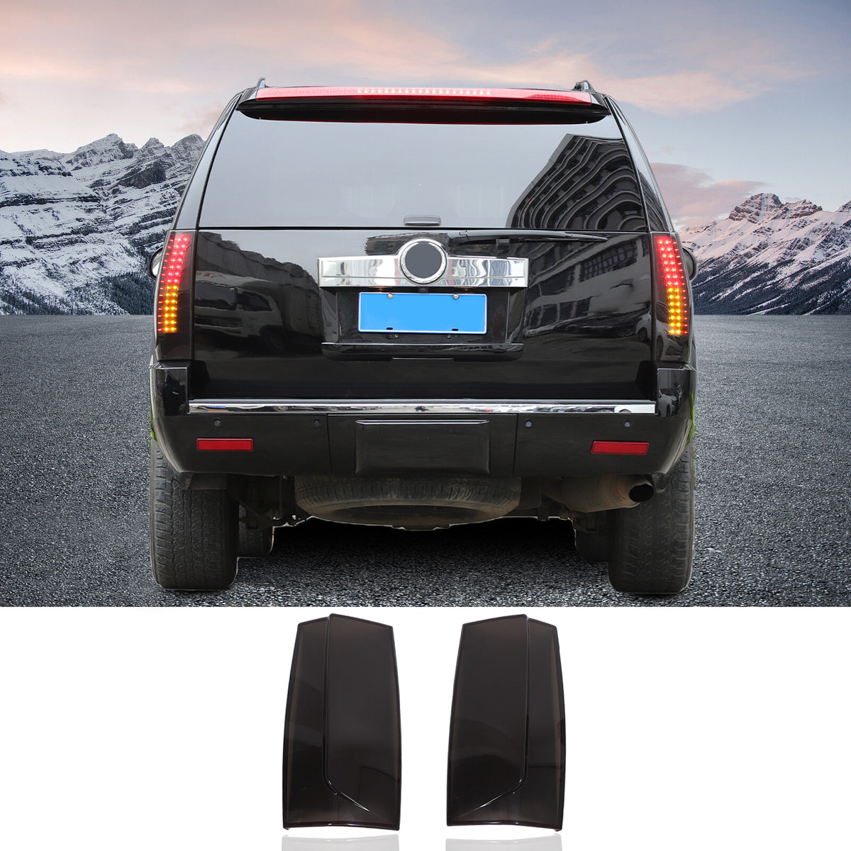 Gray Smoked ABS Taillight Blackened Shell Trim For Cadillac Escalade 2007-2014 19