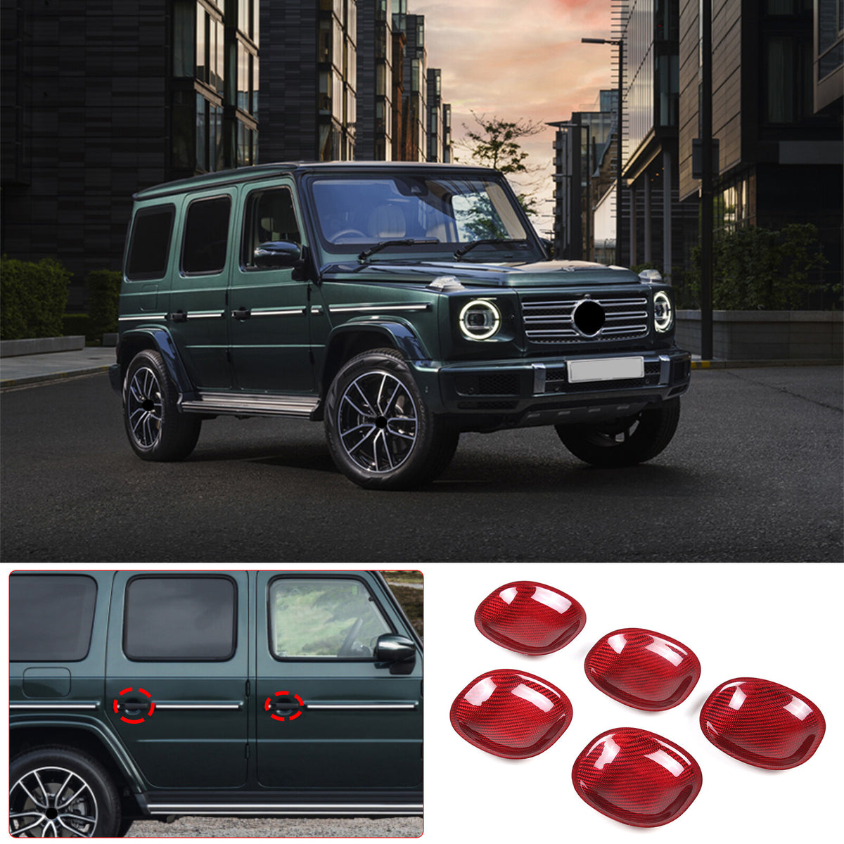 Red Real Carbon Fiber Exterior Side Door Bowl Cover Trim For Benz G-Class 19-20 1