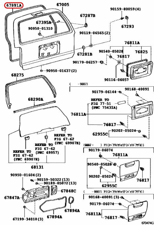TOYOTA OEM Weatherstrip Back Door Hatch Seal 67881-35020 for 4RUNNER 3