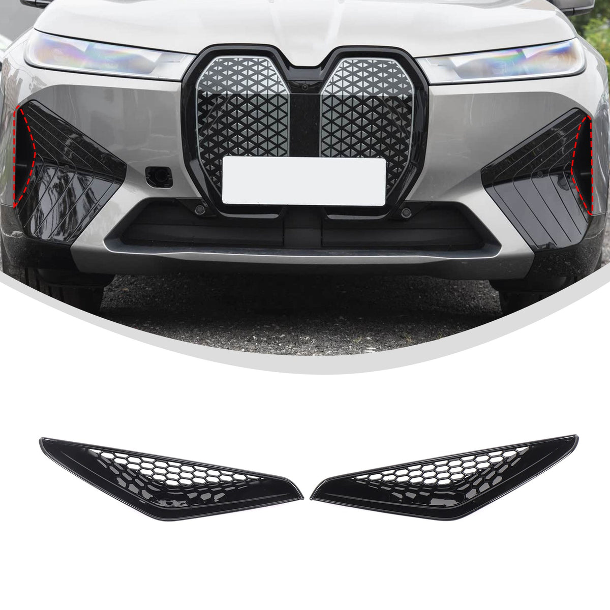 Glossy Piano Black Front Bumper Side Air Vent Grille Trim For BMW iX i20 2022-24 2