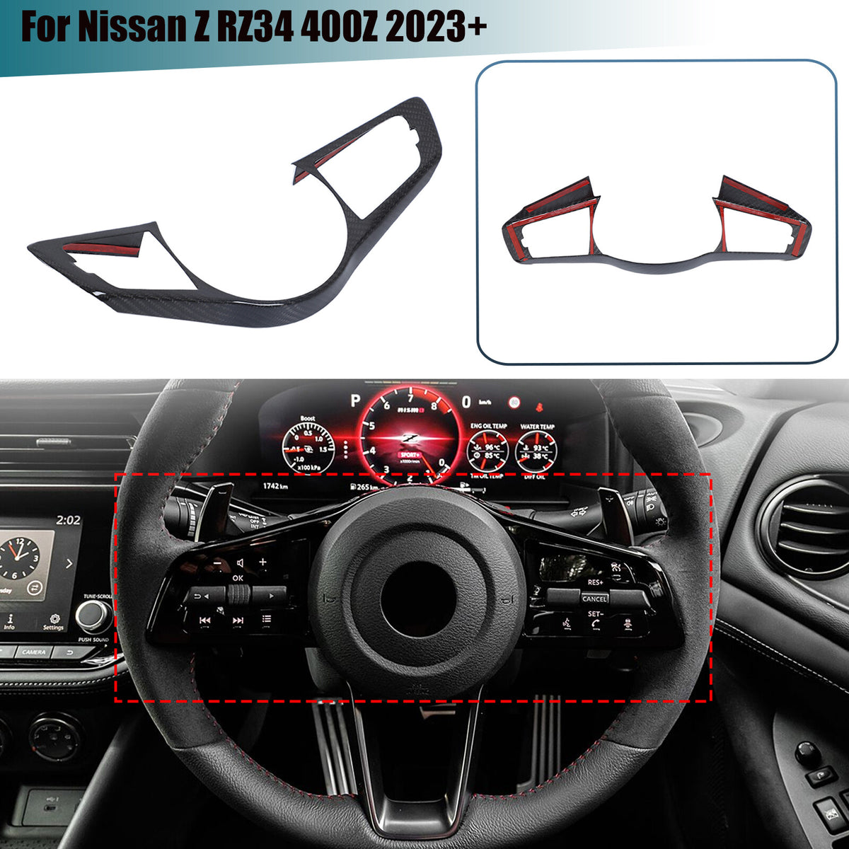 Real Carbon Fiber Steering Wheel Button Cover Trim For Nissan Z RZ34 400Z 2023+ 1