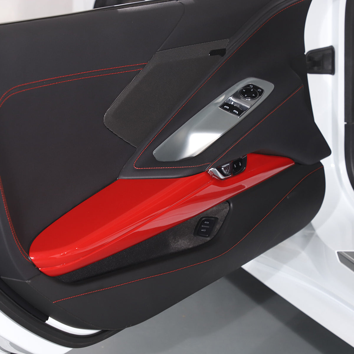 4pc Red ABS Interior Door Arnrest Panel Trim Cover Kit Set For Corvette C8 20-26 2