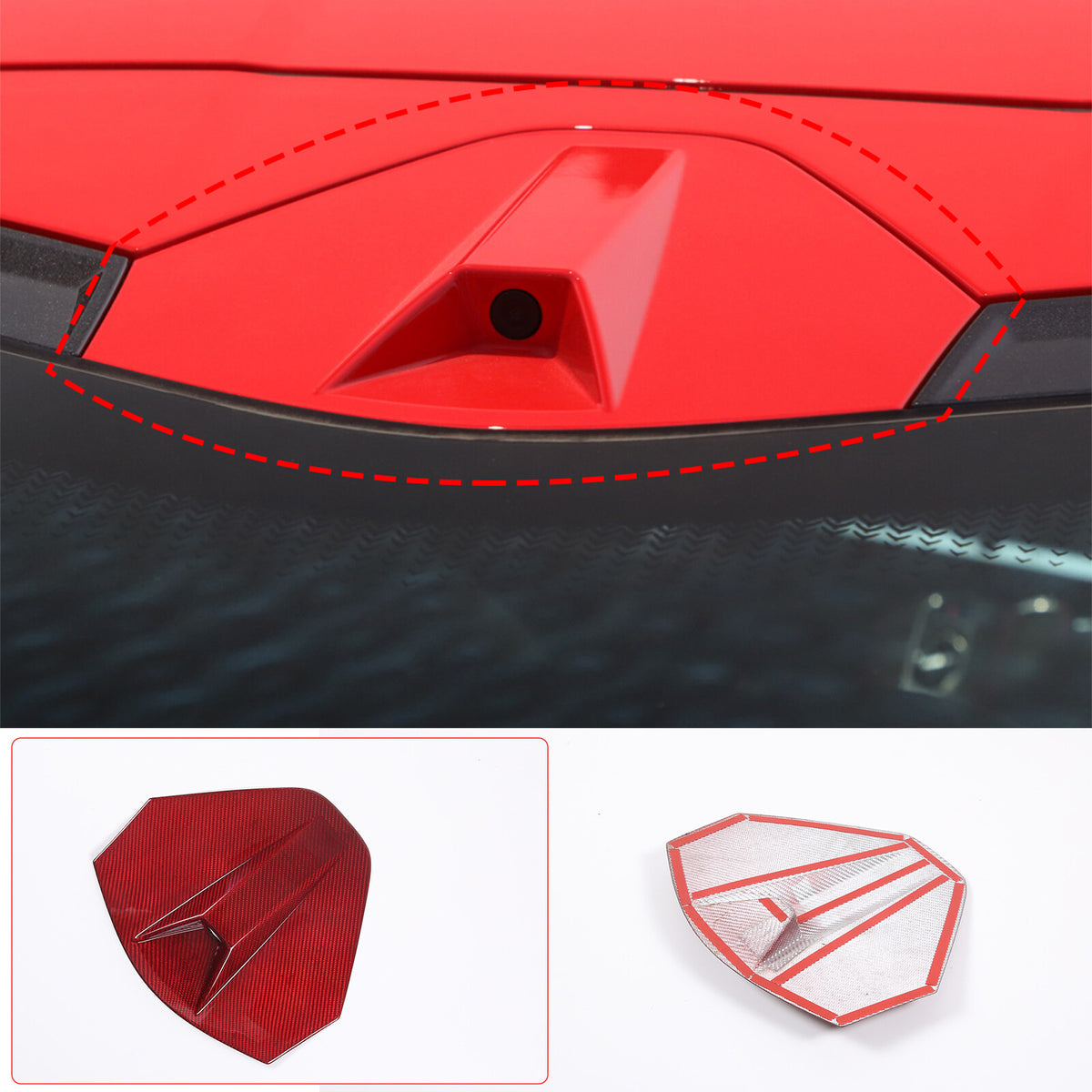Red Real CARBON FIBER Rear Decklid Camera Cover For 20-Up Corvette C8 Coupe 2
