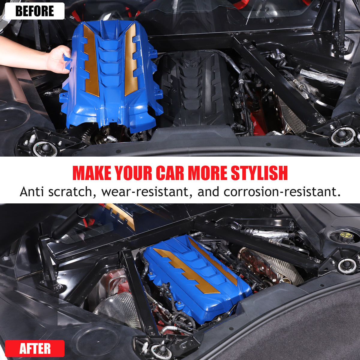 Blue Engine Bay Panel Cover Trim in Edge Yellow For Corvette C8 2020-26 10