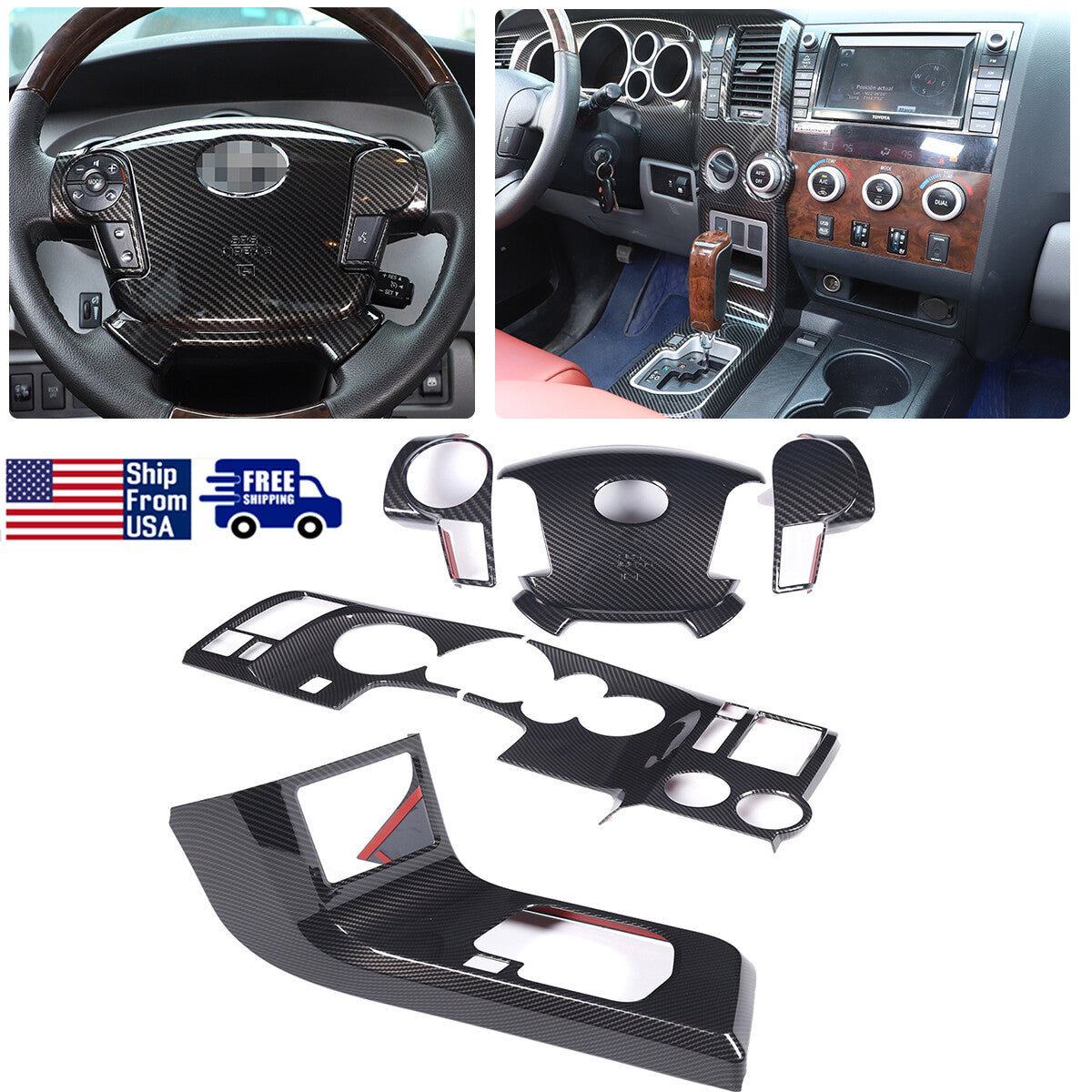 5pcs Carbon Fiber ABS Center Console Cover Trim Frame For Toyota Tundra 07-13 US 1