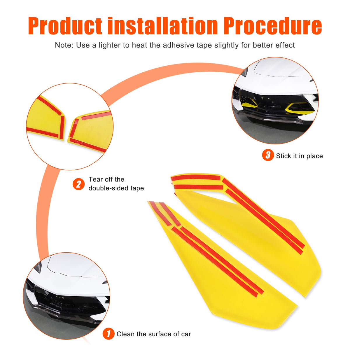 Yellow ABS Front Bumper Middle Grille Trim Cover For Corvette C8 2020+ 3