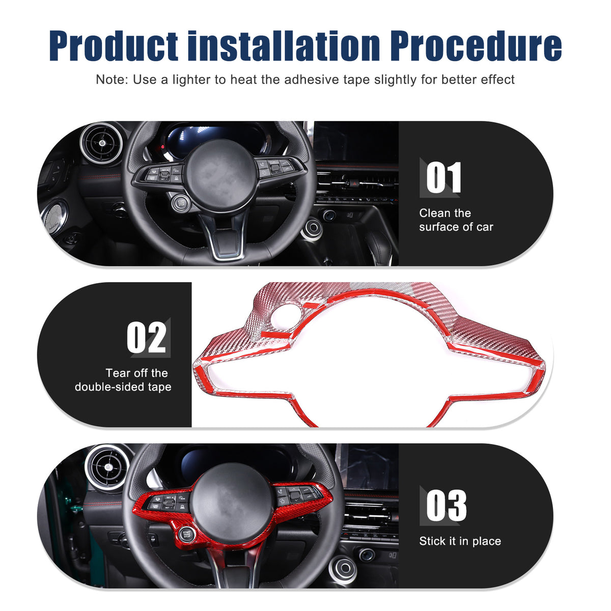 Red Real Carbon Fiber Steering Wheel Cover Trim For Alfa Romeo Tonale 2022-2024 15