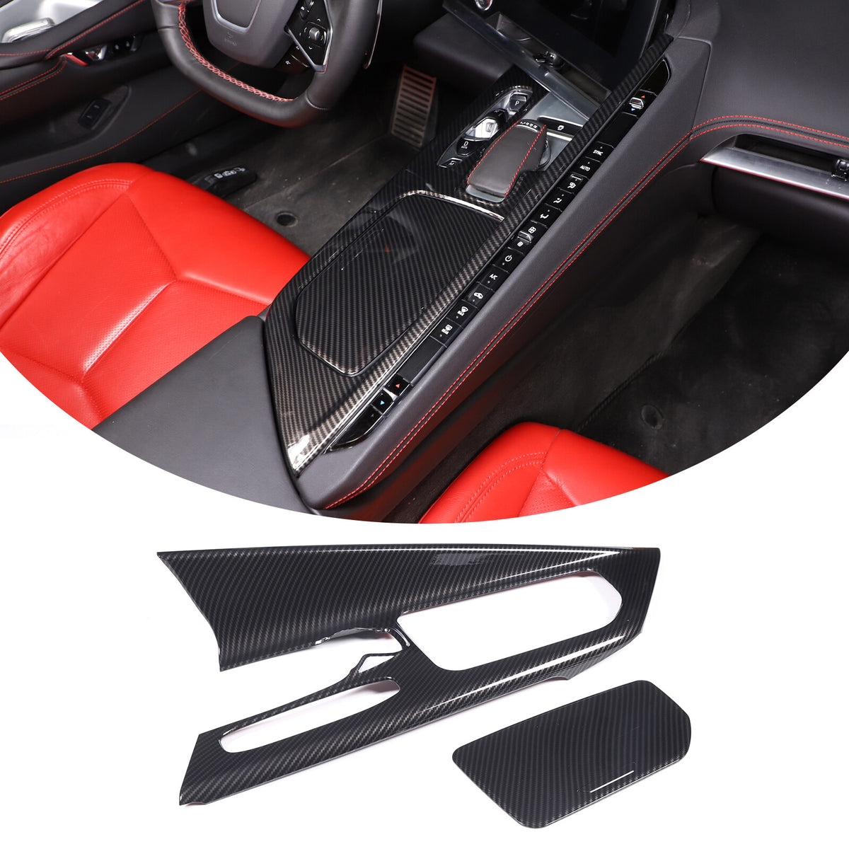 ABS Carbon Fiber Interior Center Console Cover Trim Kit For Corvette C8 2020-26 22