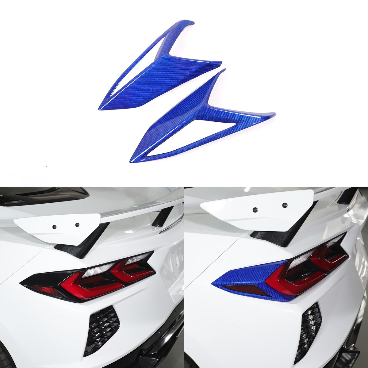 Blue Real Carbon Fiber Rear Tail Light Side Trim For Corvette C8 2020+ 10