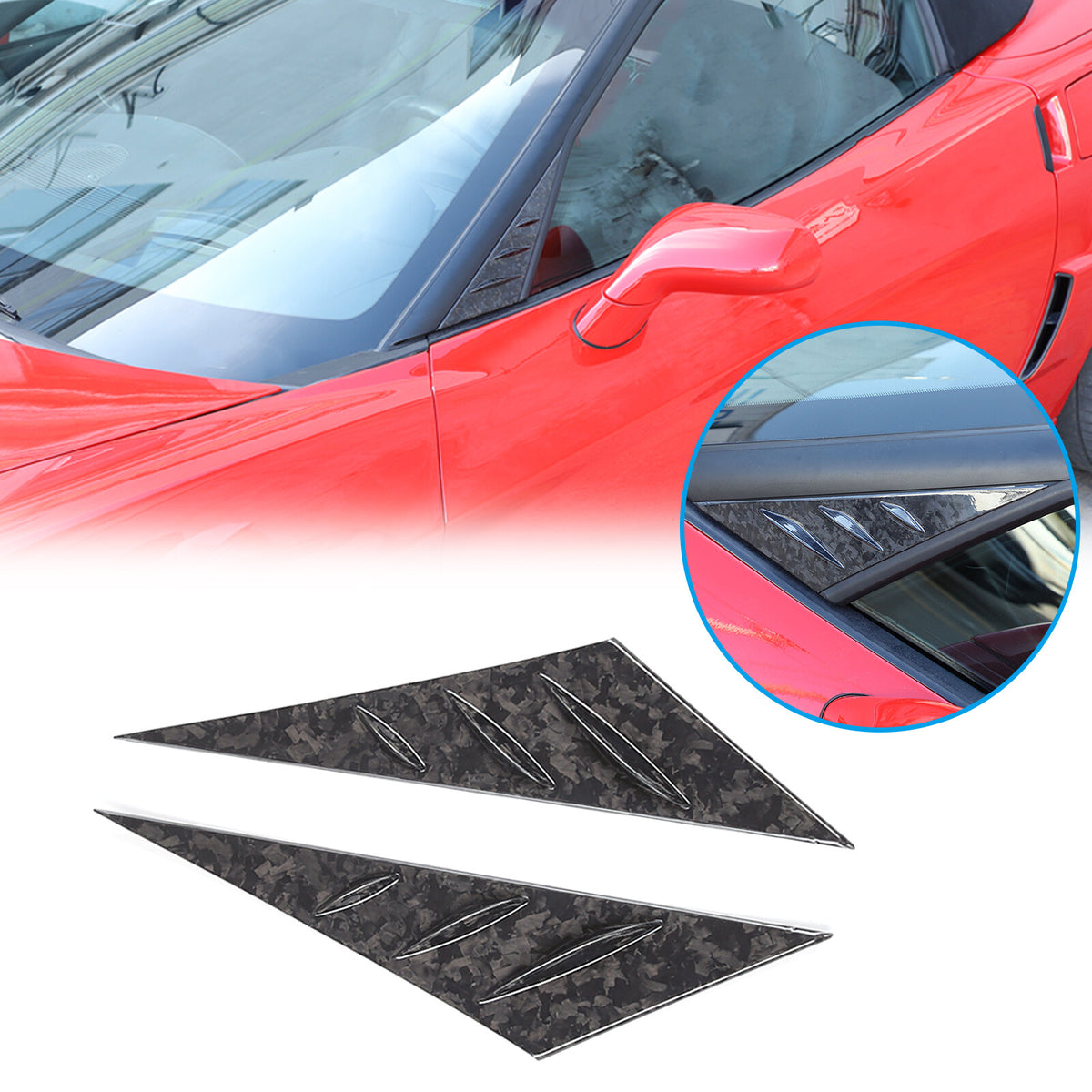 Forged Carbon Fiber Window Triangle A-Pillar Cover Trim For Corvette C6 2005-13 2
