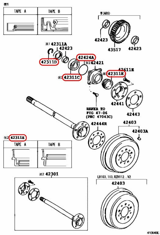 Toyota OEM Rear Axle Bearing & Seal Kit with ABS SET for T100 Tacoma 4Runner 4