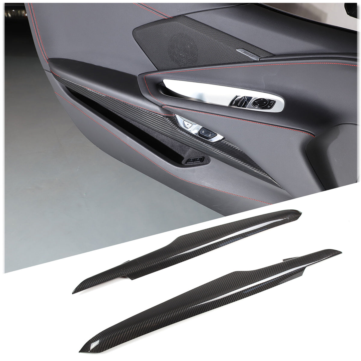 Real Carbon fiber Interior Inner Door Panel Cover Trim for Corvette C8 20-26 US 5