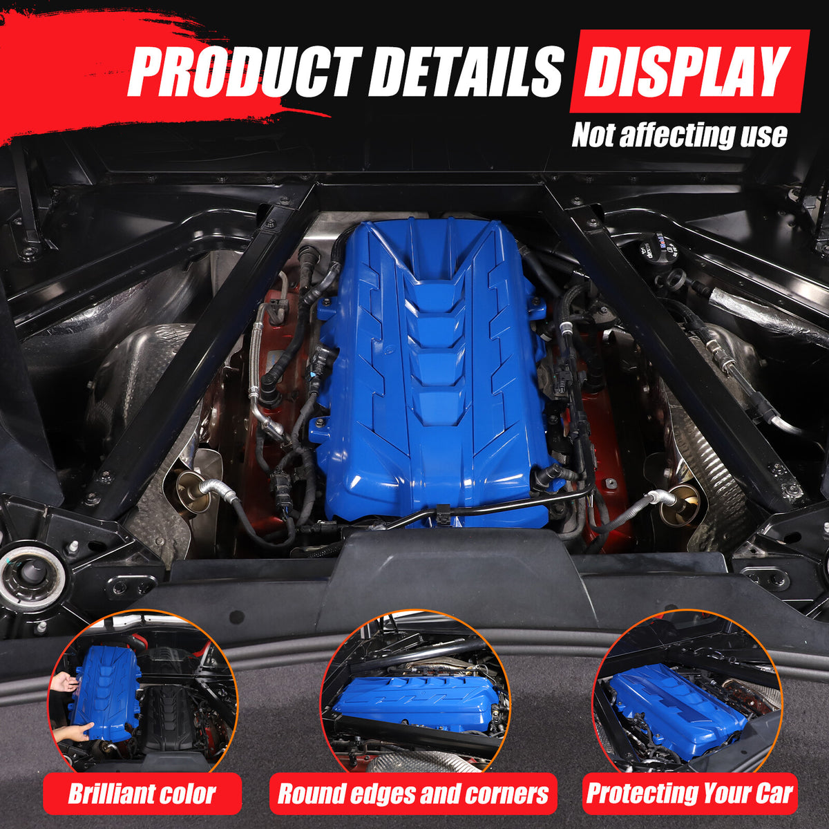 Blue Engine Bay Panel Cover Trim in Edge Blue For Corvette Coupe C8 2020-2026 19