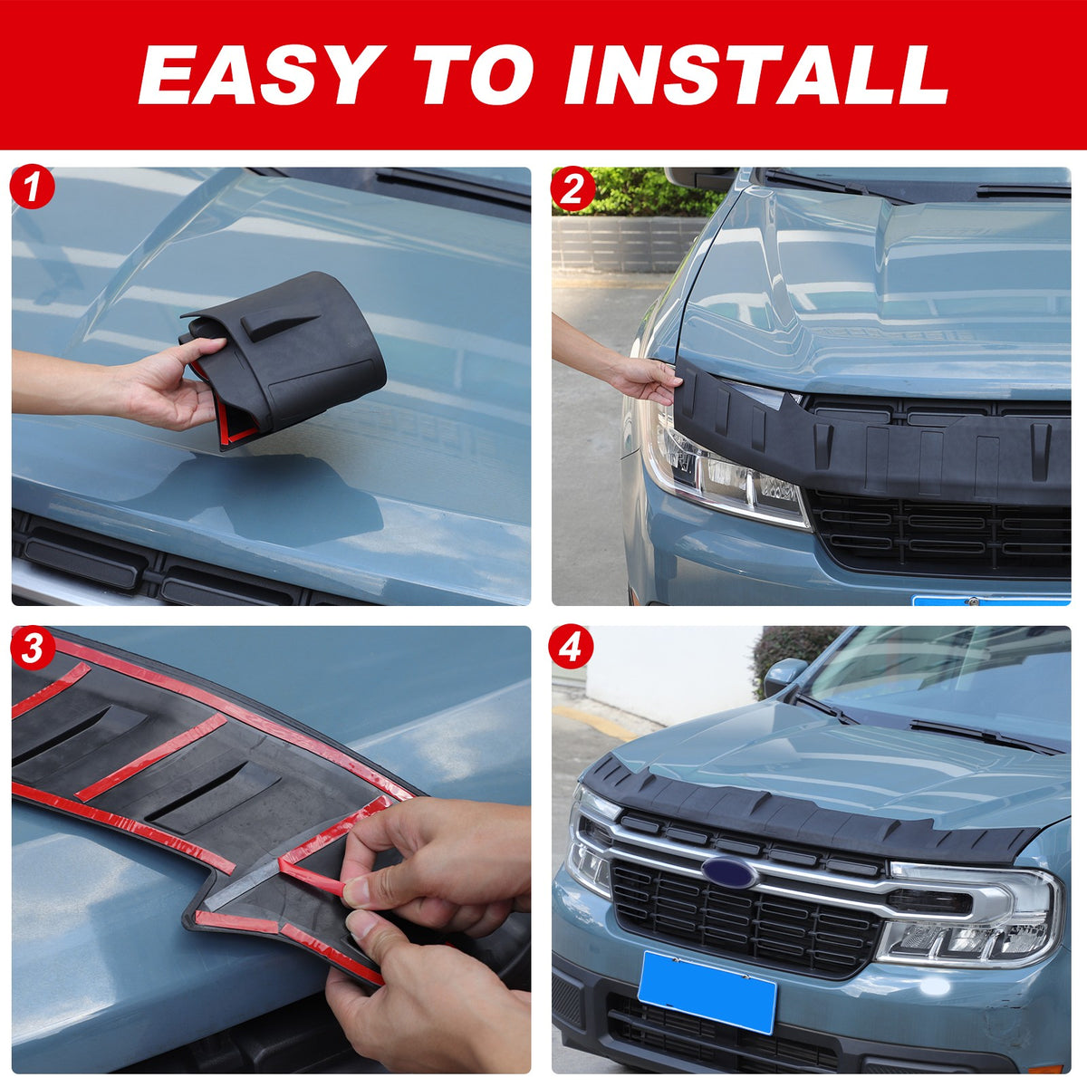 PU Leather Car Bonnet Hood Bra Wind & Bug Deflectors For Ford Maverick 2022+ US 6