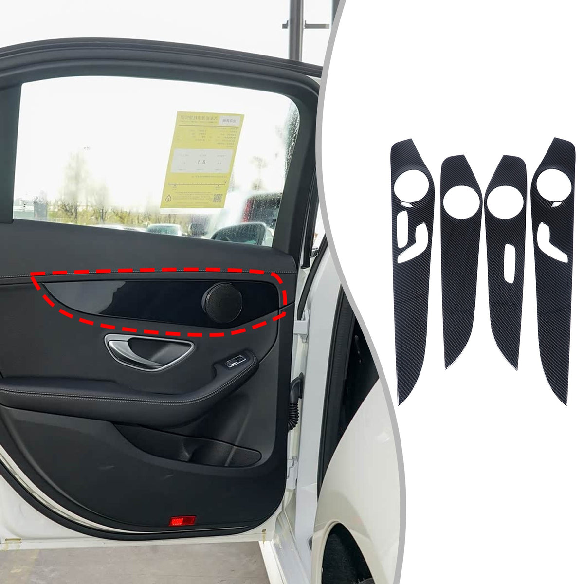 ABS Carbon Fiber Interior Door Panel Trim Cover For Benz C-Class W205 2015-21 US 17