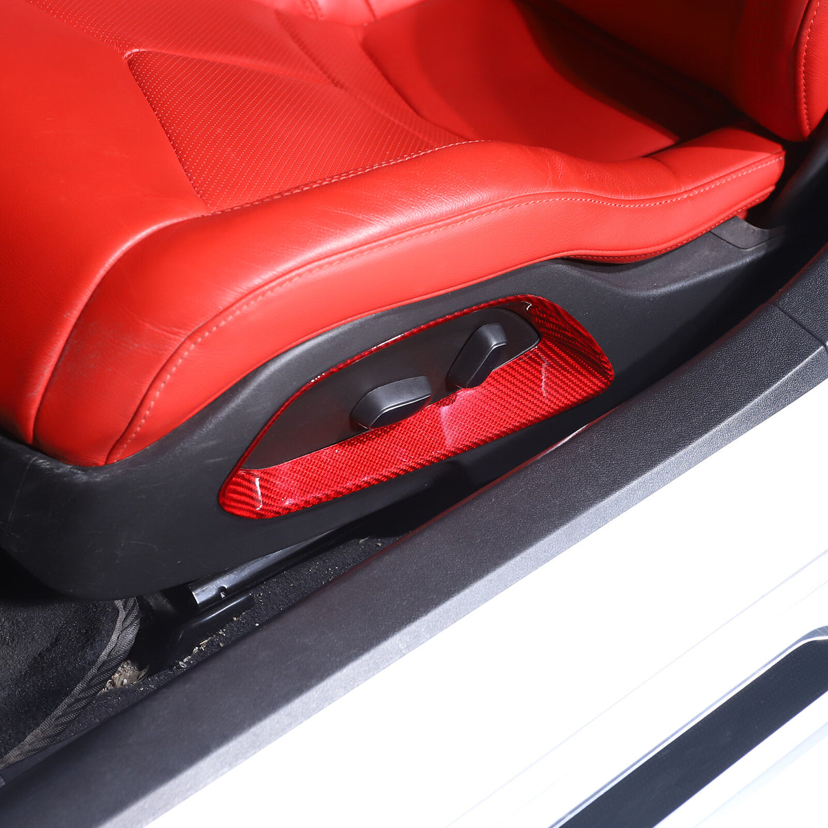 Red Carbon Fiber Seat Adjustment Button Trim Cover For Corvette C8 2020-26 7