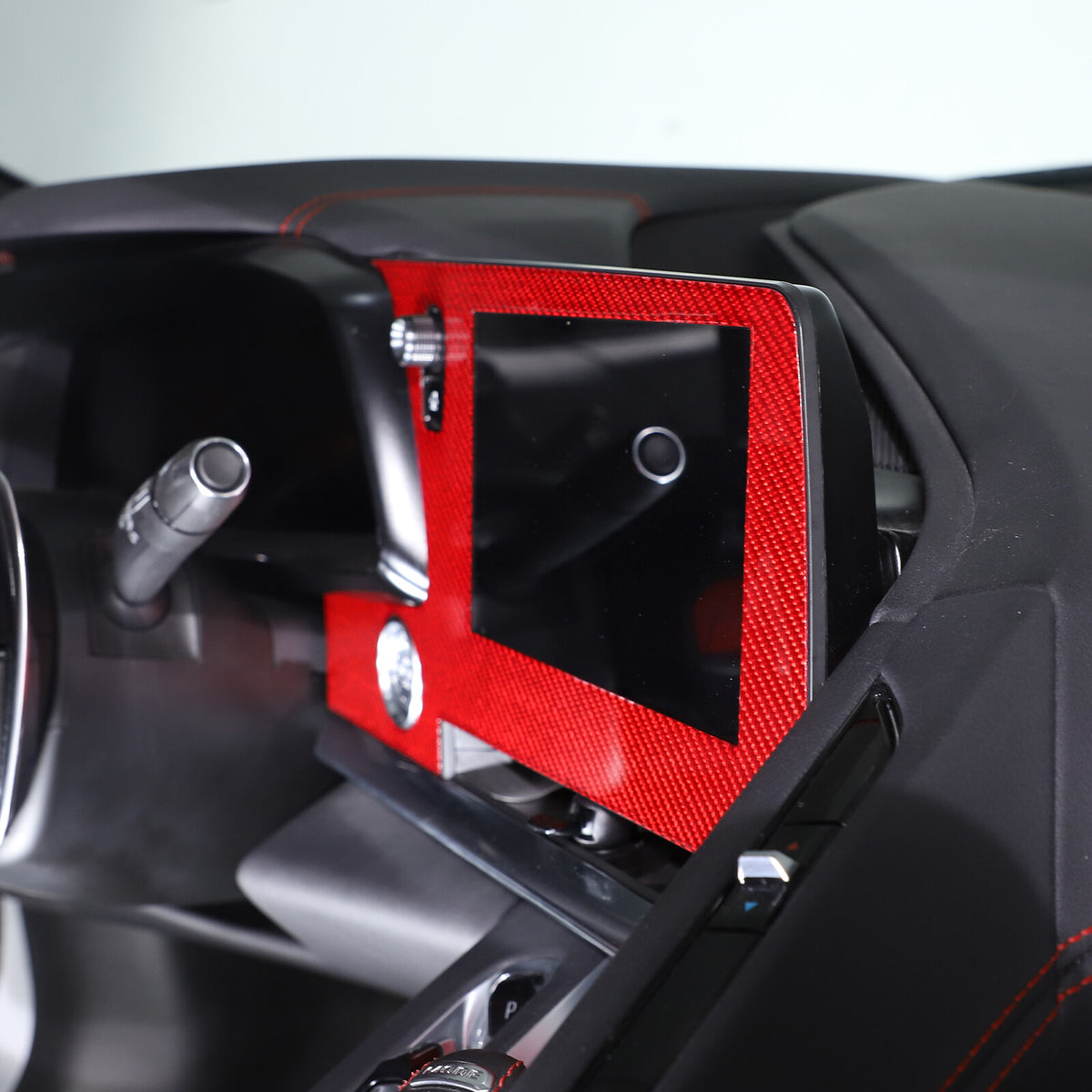 Red Real Carbon Fiber Dashboard Navigation Display Srceen Trim For Corvette C8 16
