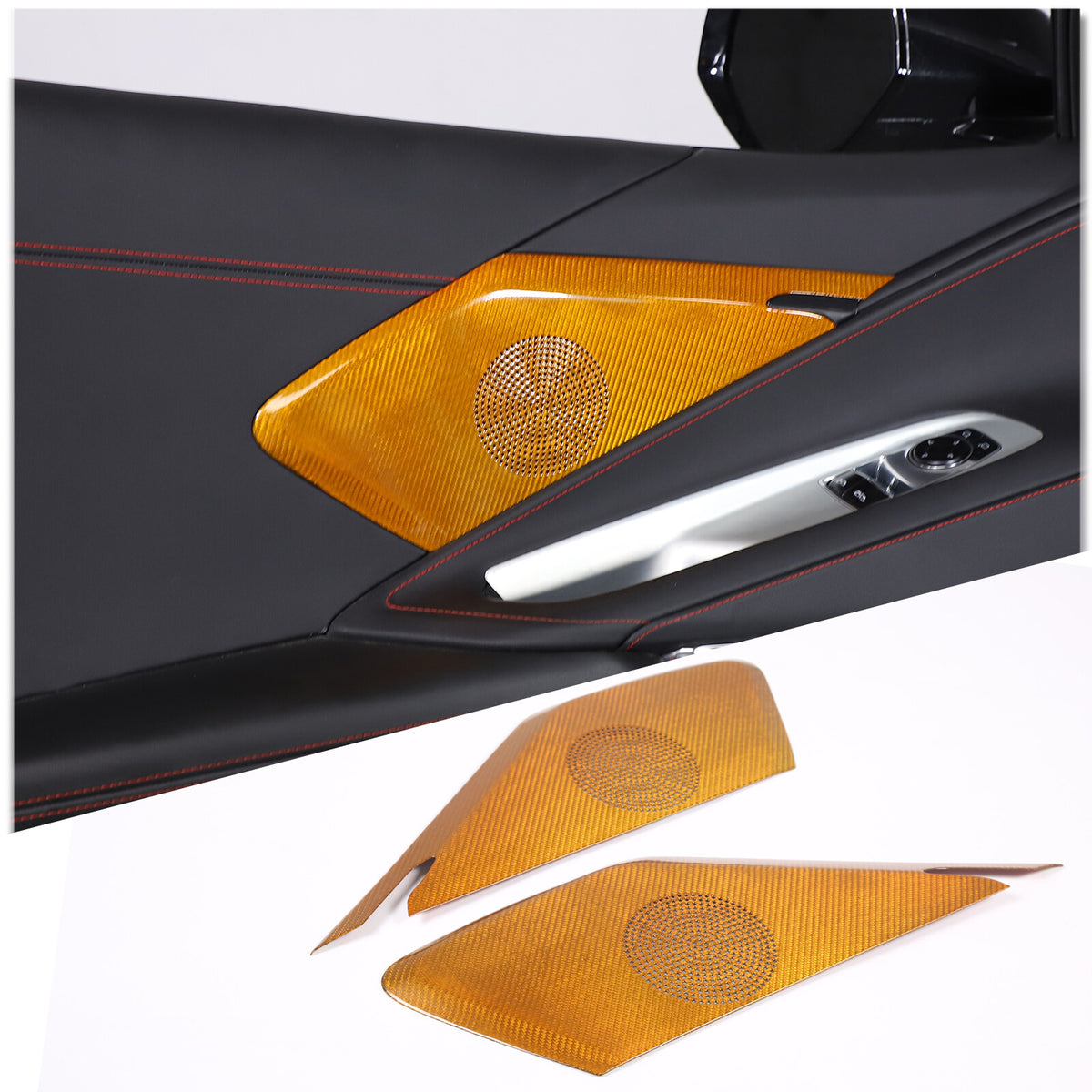 Yellow Real Carbon Fiber Door Sound Speaker Cover Trim For C8 Corvette 1LT 2026 14