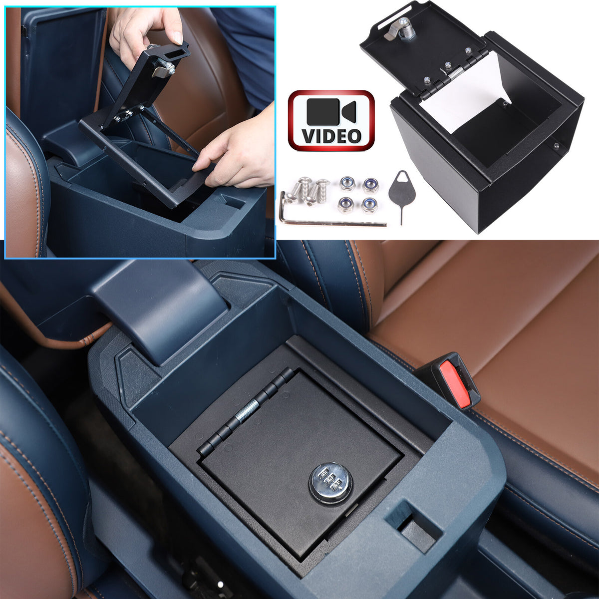 Center Console Safe GUN Storage Lock Box W/ TRAY For Ford Maverick 2022 1