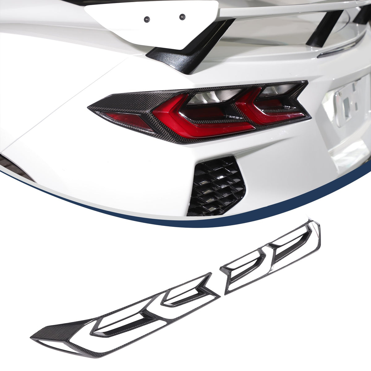 Real Dry Carbon Fiber Tail Light Trim Cover For Corvette C8 2020+ 5