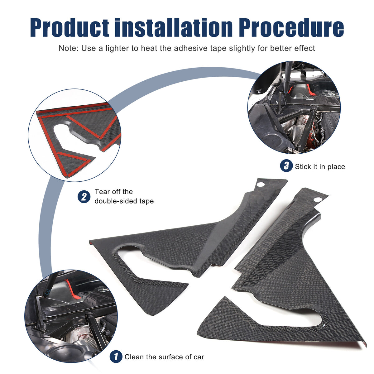 Honeycomb Carbon Fiber Engine Bay Corner Base Cover Overlay For Corvette C8 20+ 14
