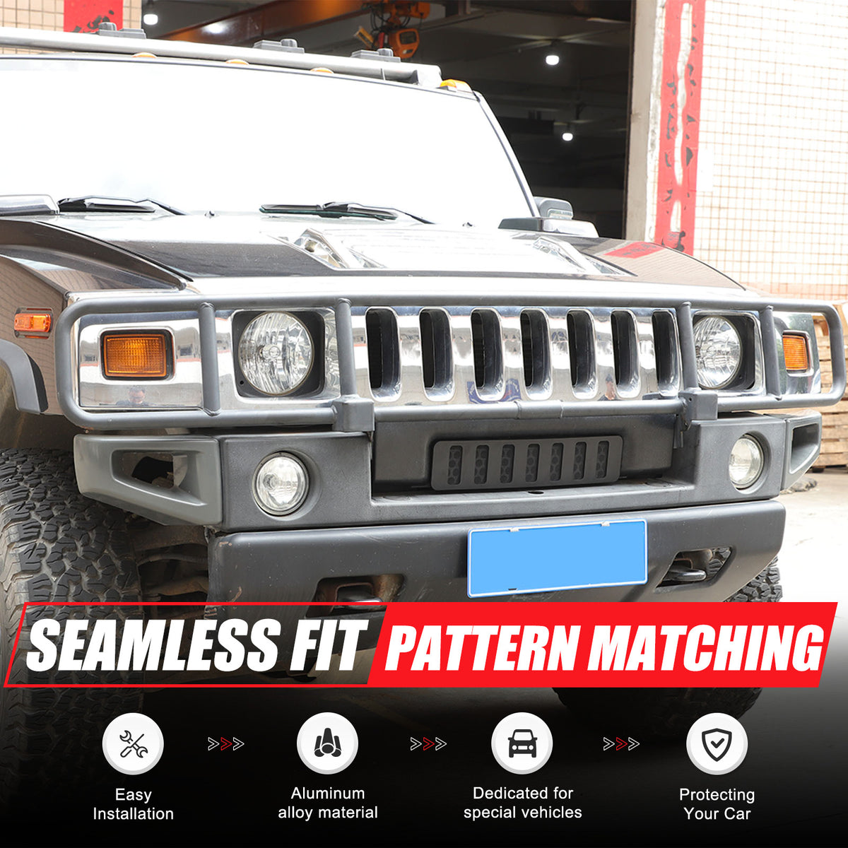 Black Alloy Black Front bumper Lower Grille Trim Cover For Hummer H2 2003-2009 19