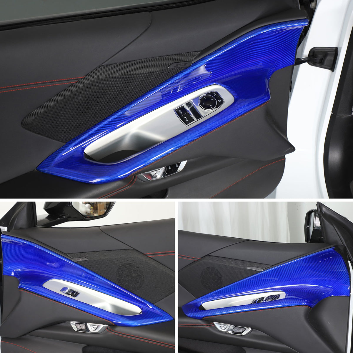Blue Real Carbon Fiber Interior Door Panel Trim Cover For Corvette C8 2020-2026 2