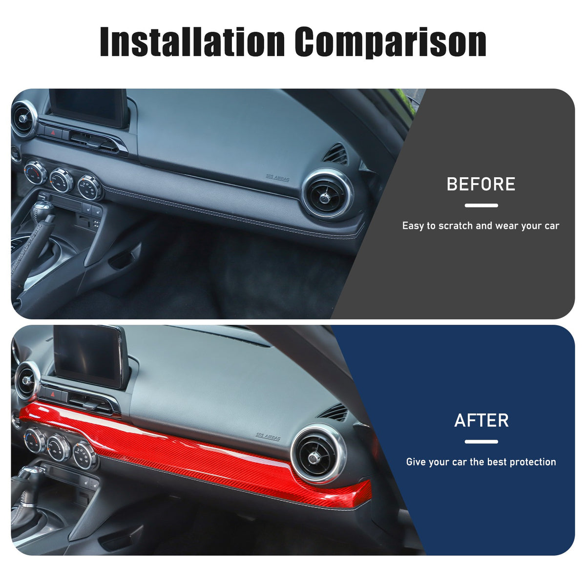 Red Real Carbon Fiber Dashboard Center Trim For Mazda MX-5 Miata 2016+ 22