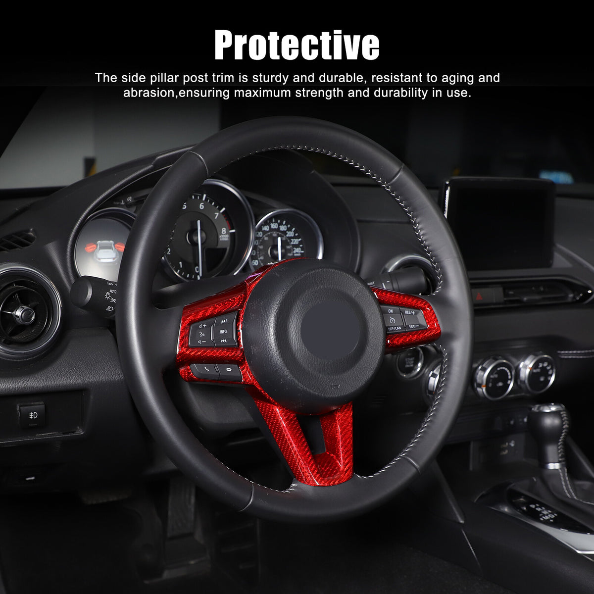 Red Real Carbon Fiber Steering Wheel Button Trim For Mazda MX-5 Miata 2016-2025 18