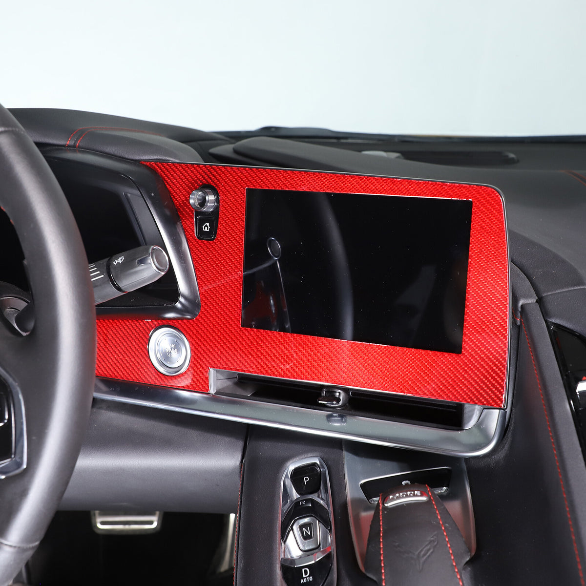 Red Real Carbon Fiber Dashboard Navigation Display Srceen Trim For Corvette C8 3