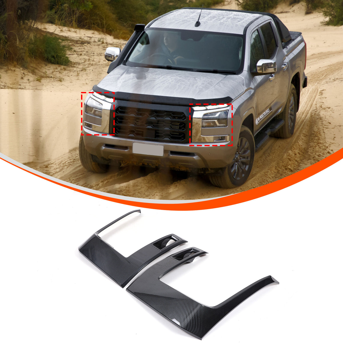 ABS Carbon Fiber Headlight Eyebrow Eyelid Trim For Mitsubishi L200 2024-25 US 3
