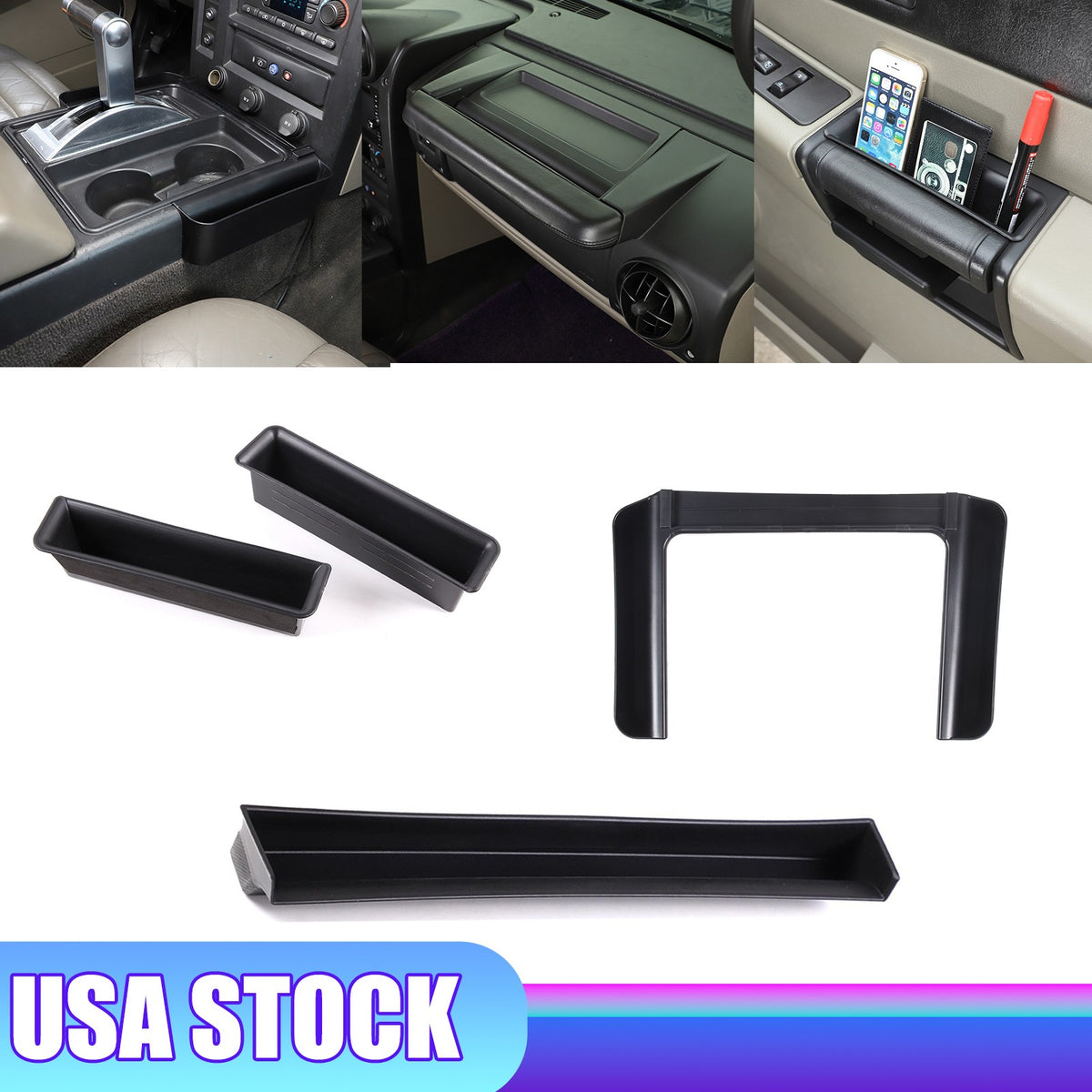Dash Center Console Storage Box Tray Side Organizer Set For Hummer H2 2003-07 US 1