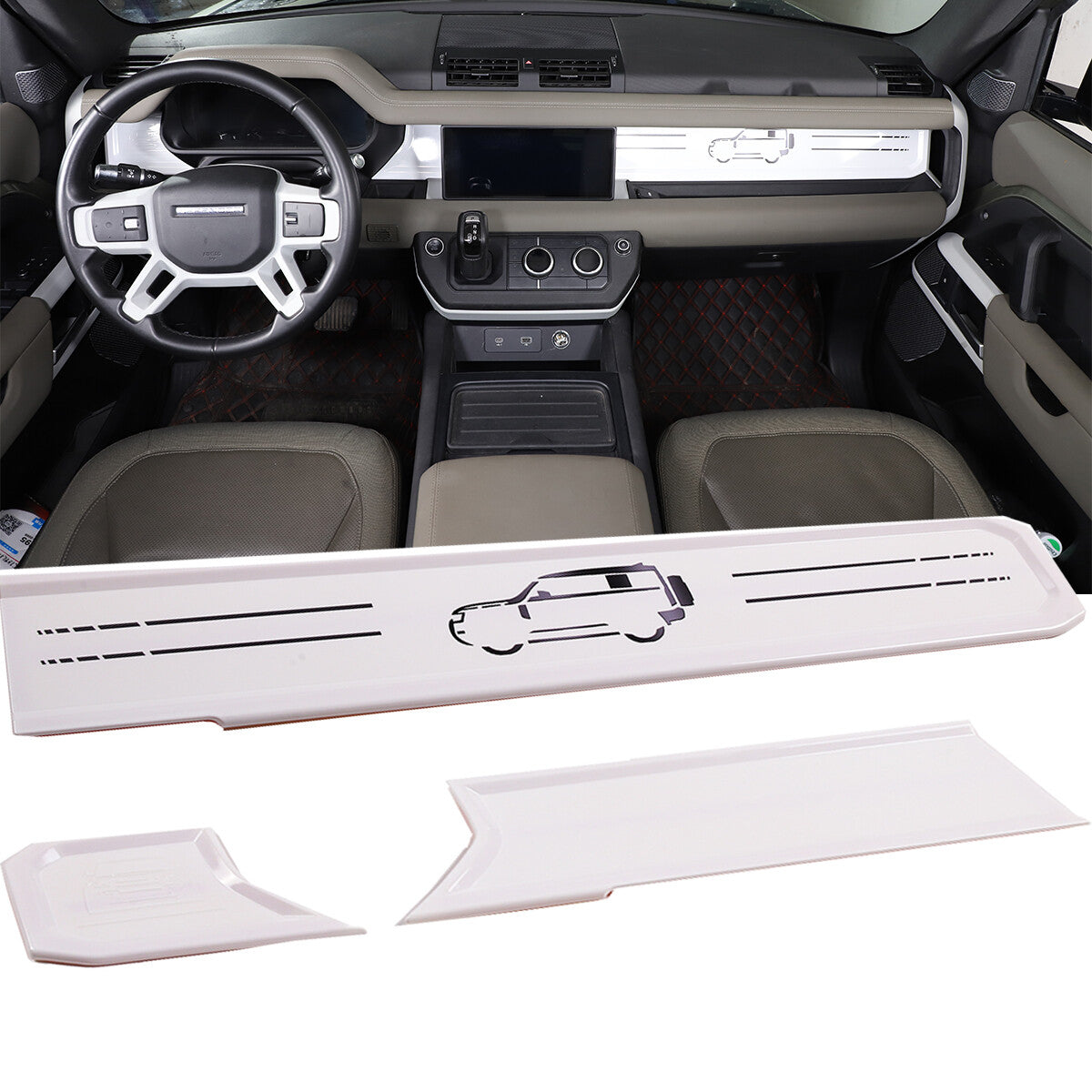 ABS Car Graphic White Dashboard Trim Kits For Land Rover Defender 90 110 2020-23 1