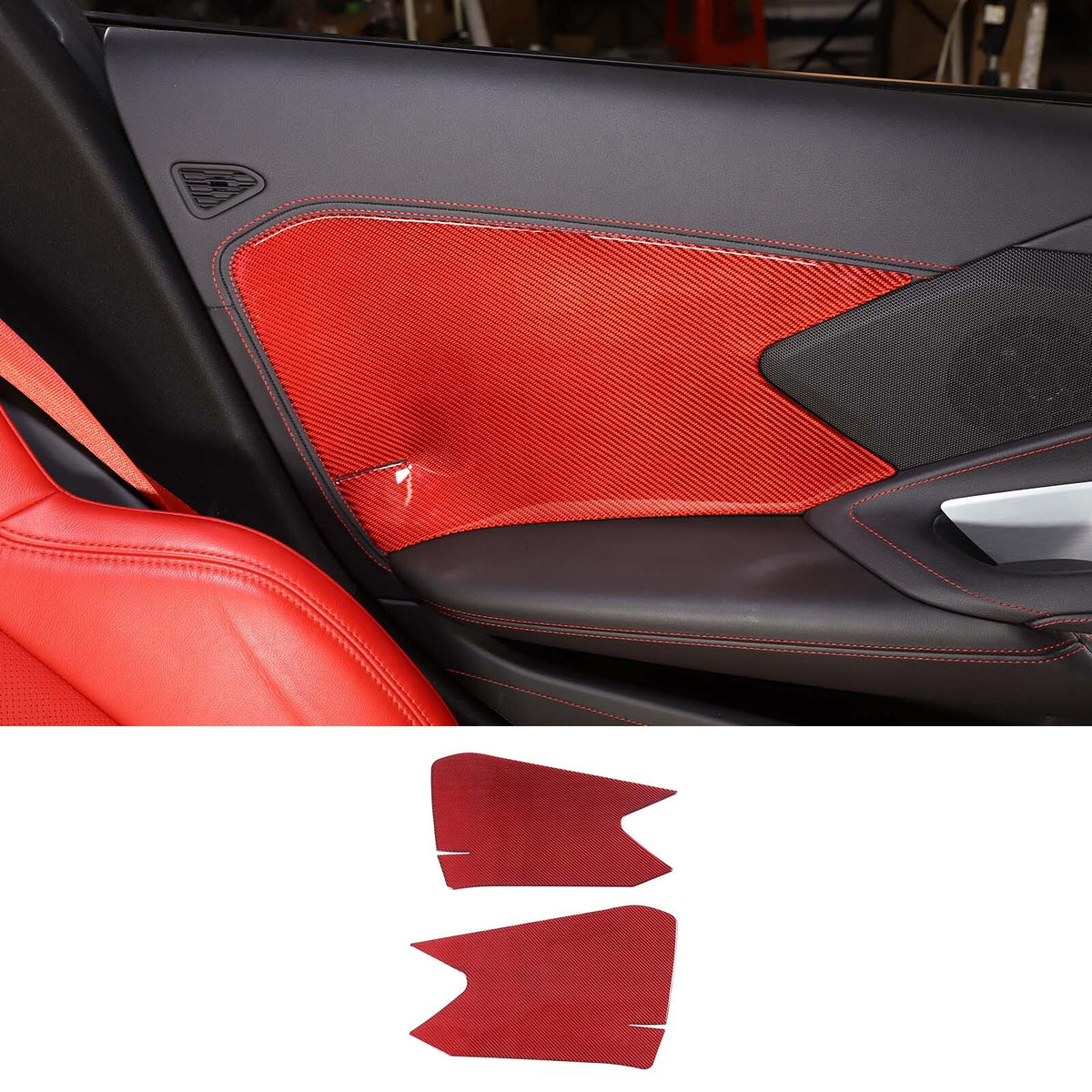 Red Carbon Interior Door Panel Large Panel Sticker Trim For Corvette C8 20-26 US 2