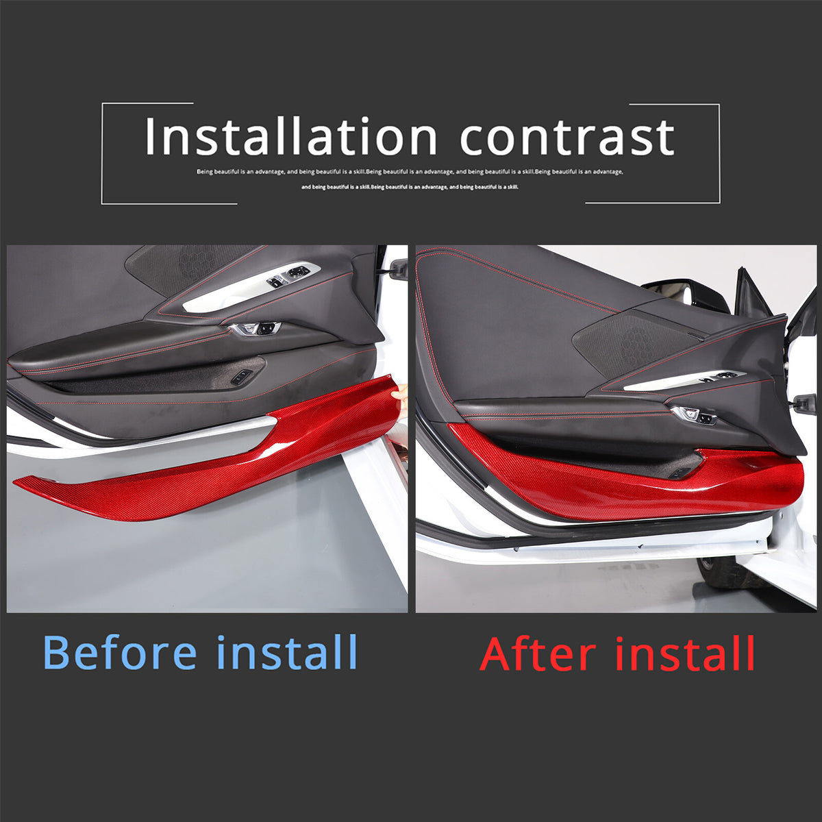 Red Real Carbon Fiber Interior Door Anti-kick Panel Cover Trim For Corvette C8 4