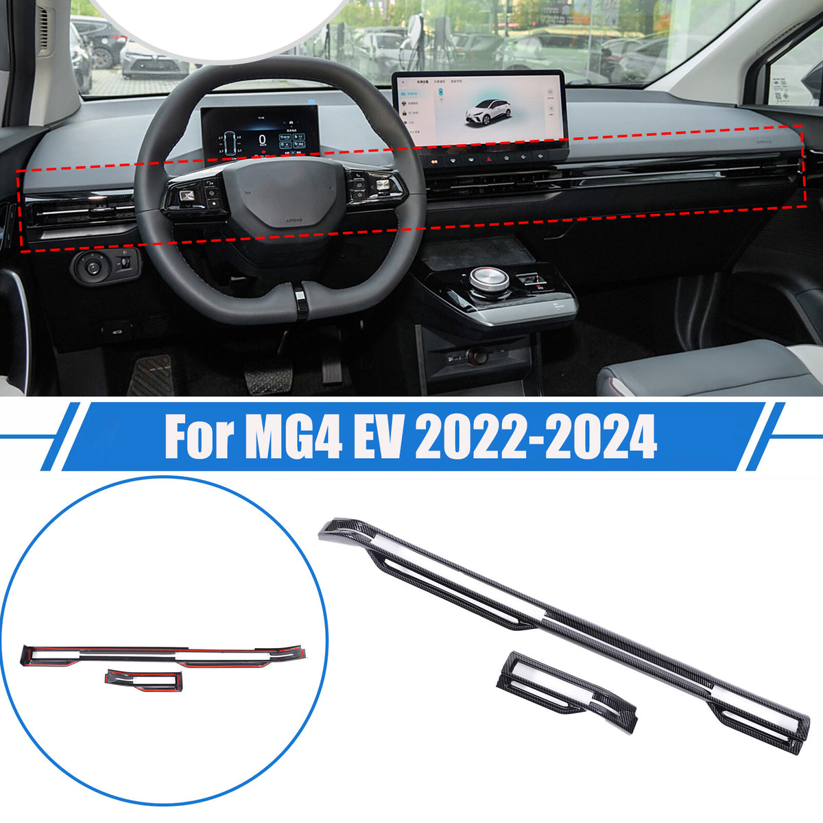 Carbon Fiber Console Dashboard Air Outlet Vent Stripe Trim For MG4 EV 2022-2024 1